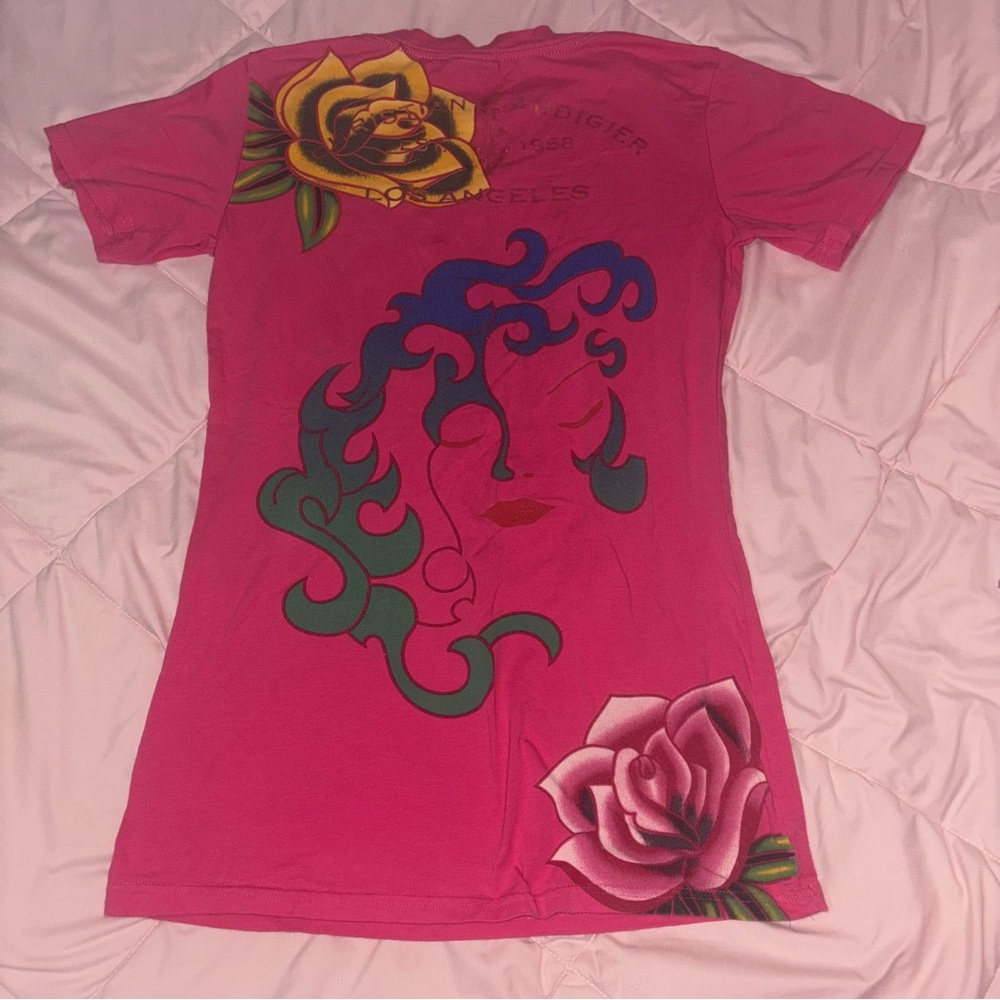 💕Christian Audigier Pink Floral Graphic Tee - Picture 5 of 8